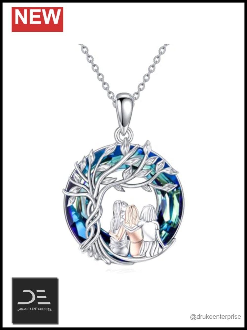 925 Sterling Silver Sisters Pendant Necklace Tree of Life Friendship Jewelry
